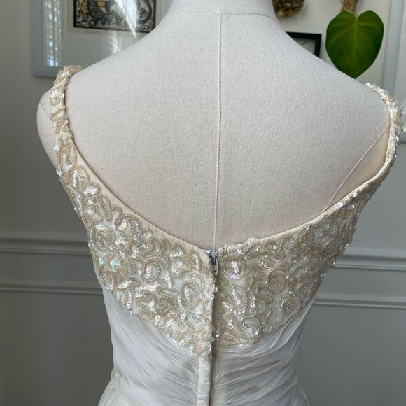 Vintage 50s Emma Domb San Francisco Midi Tea Length Formal Dress Gown Ivory Sequ - Picture 8 of 13